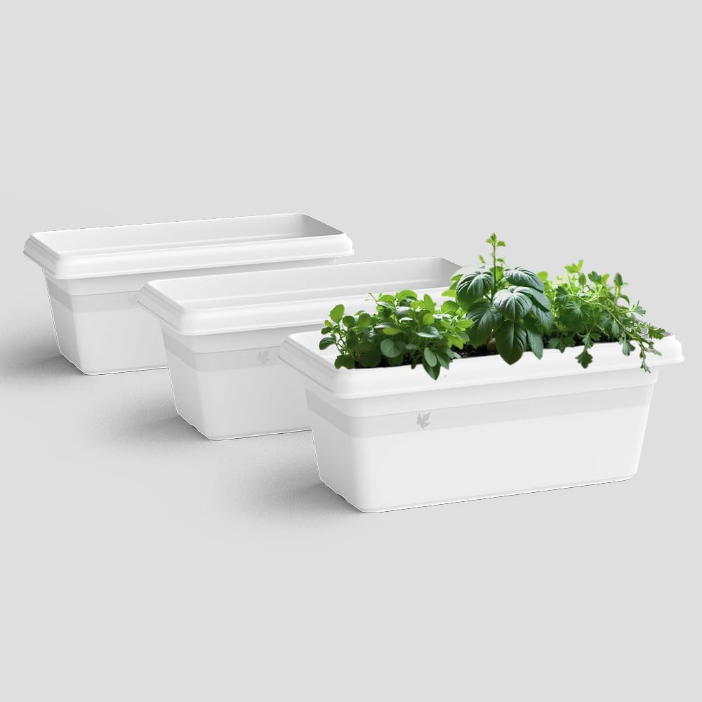 YUCCABE ITALIA SHERA Rectangular 24 INCH 3 Pices Plastic Planters for Home & Balcony Garden planters pots for Plants Flower pots for Outdoor Indoor Plants (White)-image-12