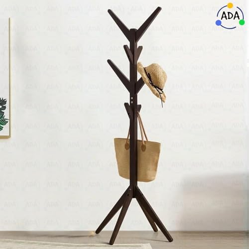 Image of ADA Bamboo Coat Rack Stand, Tree-Shaped 8 Hooks Clothes Hanger with 4-Tier Storage Shelves & Solid Base, Freestanding Organizer for Clothes, Hats & Bags, Light Brown (45x45x175 cm)