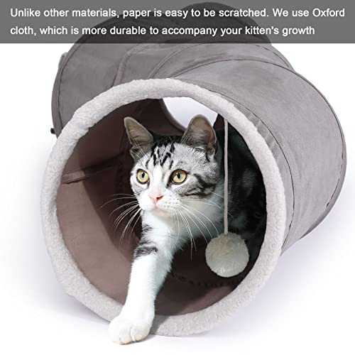 Image of Ownpets S-Shape Cat Tunnel Toy 48 inchL x 10 inchD, for Cats, Puppies & Small Pets | Collapsible for storage, tear-resistant oxford fabric, connects to other tunnel, with peek hole, feather wand, indoor /outdoor