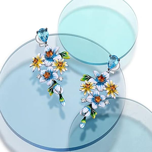 Santuzza Sterling Silver Gemstone Enamel Flower Earrings for Women
