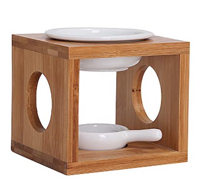 Four sides, 100ML Ceramic Tea Light Holder, Essential Oil Burner Candle Aroma Diffuser For Spa Yoga Meditation (Wood/Four sides)