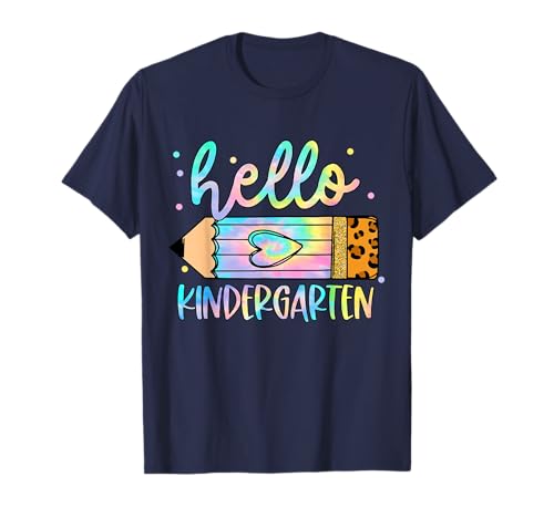 Back to School Hello Kindergarten Leopard Tie Dye Pencil Kid T-Shirt