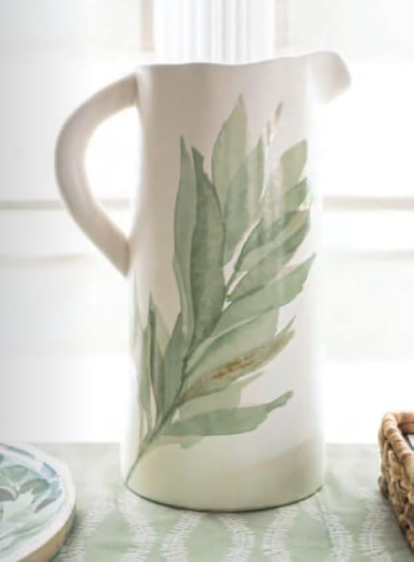 Boston International Drink Pitcher Stoneware Serveware Water & Cold Beverage Jug, Holds 6 Cups, Leaf & Stem by Boston International - Image 2