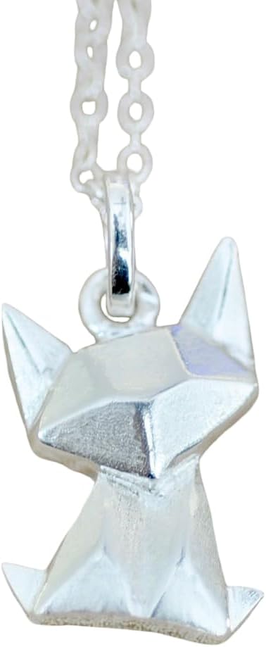 Origami Cat Necklace in Sterling Silver with 18 Inch Chain