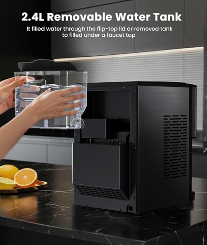 Cowsar Nugget Ice Makers Countertop, Soft Chewable Pellet Ice Machine with 44lbs/Day, Self-Cleaning, Water Reservoir, One-Click Operation Crushed Ice Makers for Home/Kitchen/Office, Black Stainless