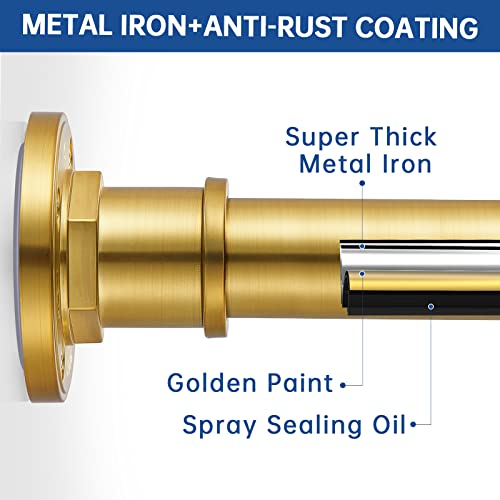 Image of BRIOFOX Industrial Shower Curtain Rod - 2-in-1 Design Tension Curtain Rod - Never Rust Non-Slip 43 to 72 Inch Metal Steel, Gold Window Curtain Rod