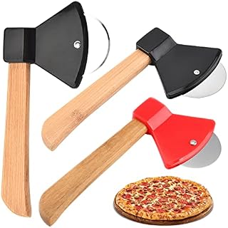 Pizza Cutter Wheel Novelty,Forreen 3 Pieces Stainless Steel Pizza Cutter Professional Durable Dishwasher Safe Axe Shape Pizza Wheel Slicer with Anti-Slip Grip Handle for Pizza Bread Cakes,Random Color