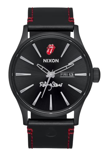 Nixon X Rolling Stones Sentry Leather A1354 - Silver/Black - 100M Water Resistant Men's Analog Classic Watch (42Mm Watch Face, 23Mm Leather Band) #TOP1