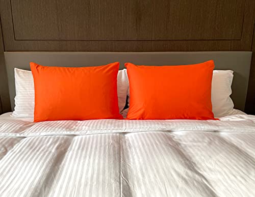 Image of Soft Pillow Covers 18 x 28 Inches - Egyptian Cotton 600 Thread Count Set of 2 Pillow Cover Set Envelope Closure Hotel Quality Pillowcase - Orange