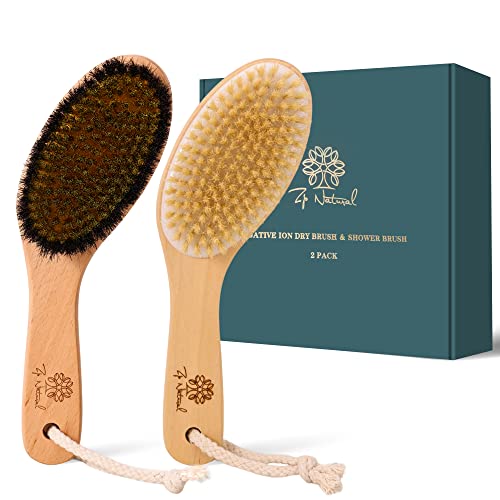 2-Pack Dry Body Brush Copper Ionic Brush & Boar Bristle Shower Brushes