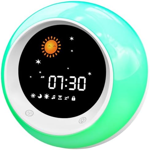 I·CODE Wecker Kinder, Kinderwecker Schlaftrainer mit Nachtlicht | Schlaf Sound Maschine, Schlaf Timer