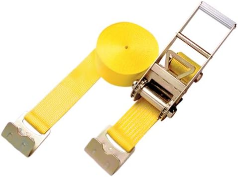 Security ChainCompany CC3629 30' Yellow 3" Strap Assembly with Standard Ratchet and Flat Hooks