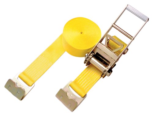 Security ChainCompany CC3629 30' Yellow 3" Strap Assembly with Standard Ratchet and Flat Hooks