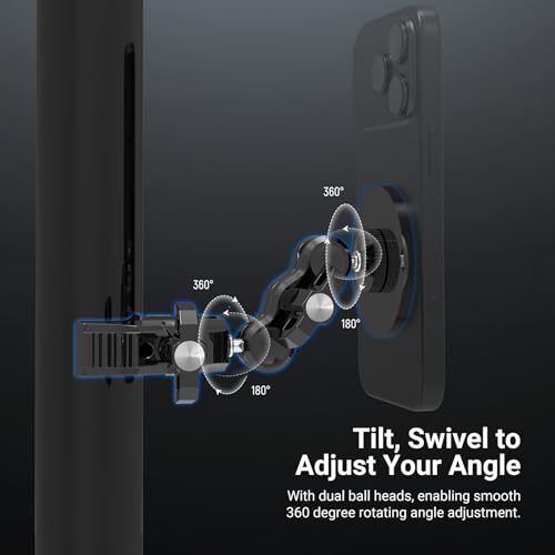 Image of NEEWER Magnetic Mobile Phone Holder with Super Clamp, Adjustable Metal Holder with 1 /4 Inch Screw and Ball Heads, Magic Arm Compatible with MagSafe iPhone for Pole, Tripod, Microphone Stand, Table