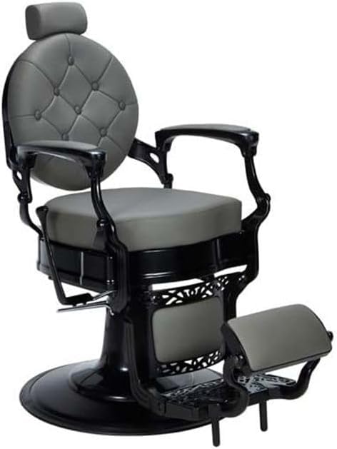 Genérico Sillón Clásico de Barbero hidráulico Estilo Vintage con reposapies Integrado Modelo Check Gris