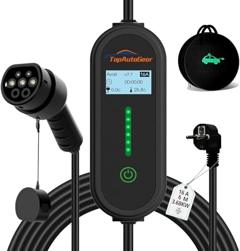 TopAutoGear Mobile Wallbox 11 kW/3.7kW [6 m | 8-16 A] mit Einstellbarer Stromstärke, Ladekabel CEE 16A auf Typ 2 für ID.3/4/5, Model Y/3, MG4, EX30, e-up, e-tron, Zoe, EV-Charger mit IP65