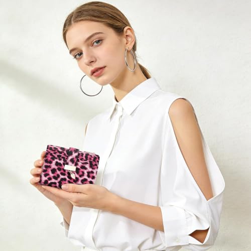 Image of Pomelo Best Wallet Women Bifold Leather Wallets for Women Credit Card Holder with ID Window Zipper Coin Pocket Leopard Pink