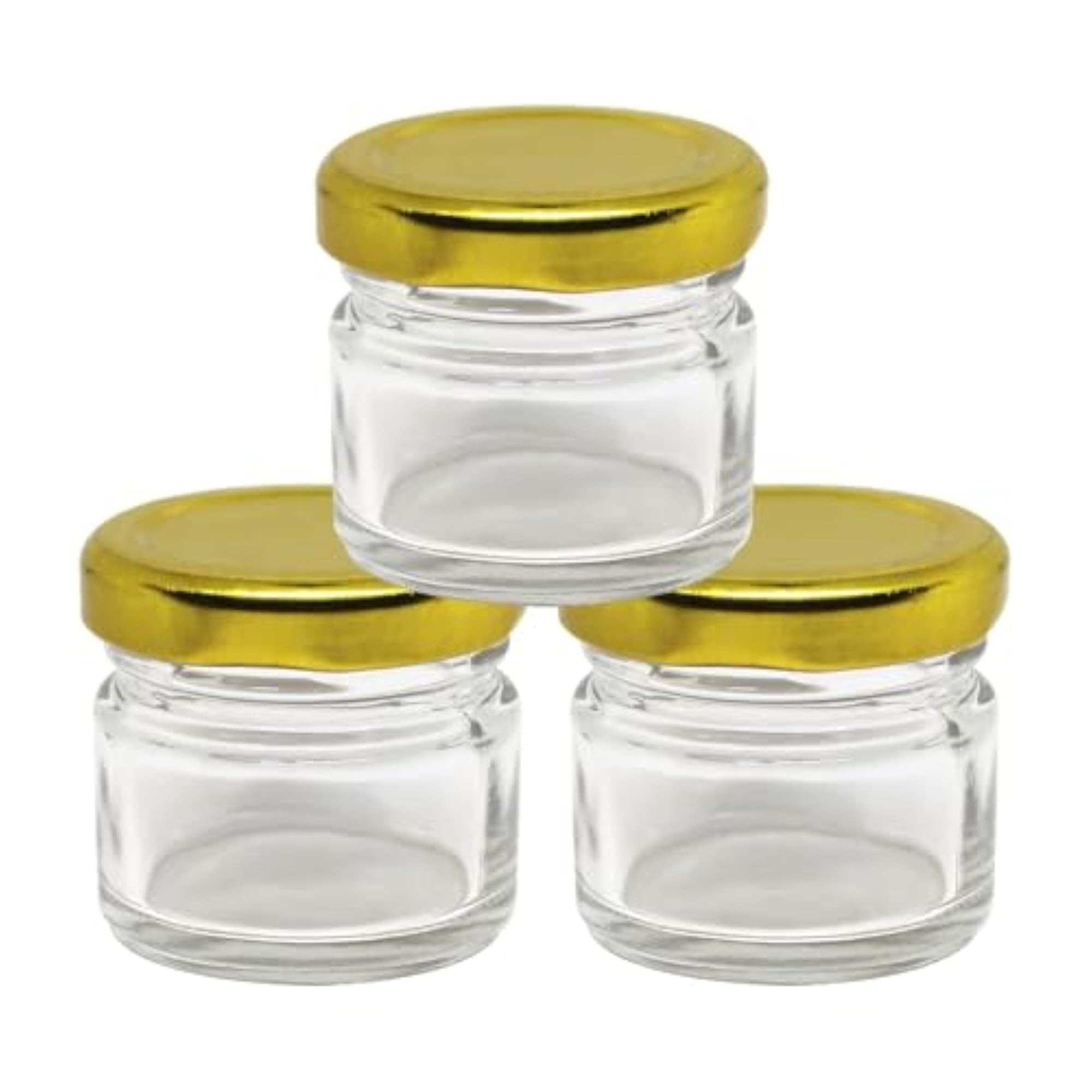 Small Glass Jar with Golden Airtight Lid, Pack of 3