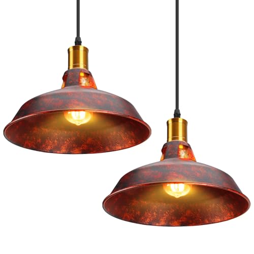 iDEGU Lot de 2 Suspension Luminaire Industrielle, 27CM Rétro Lustre Plafonnier en Métal E27 Éclairage de Plafond Vintage Lampe Suspension pour Cuisine Salon...