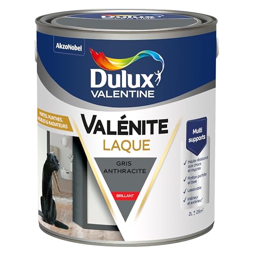 Dulux Valentine Peinture Laque Valénite Intérieur et Extérieur Multi-supports - Finition parfaite et lisse, Formule Haute Résistance - Brillant Gris Anthracite 2 L