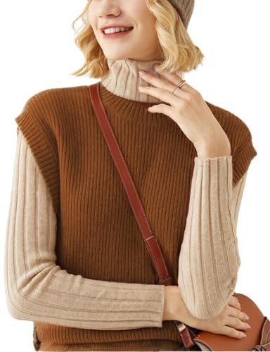 Image of Kwoki Women's Round Neck Sweater Vests Casual Loose Sleeveless High Low Hem Ribbed Knit Vest Top Trendy