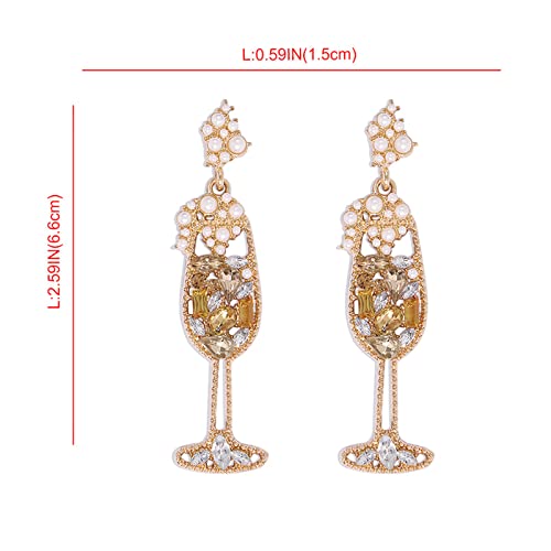Champagne Glass Earrings, Champagne Wine Glass Dangle Earrings For Women, Handmade Crystal Rhinestones Pearl Beaded Drop Earrings, Fun Earrings Dainty Earrings Jewelry Gift For Women Girls (Champagne) #TOP1