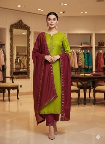 Image of HMP Fashion Womens Bombay Cotton Embroidery Tie Cotton Unstitch dress Material With Chanderi lace bordered Dupatta