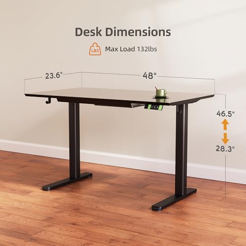 Image of INNOVAR Glass Standing Desk with Drawers 48x24 Inch Black