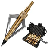 e5e10 12pcs Archery Broadheads 3 Fixed Steel Blade 125 Grain Hunting Arrowheads Fit for Compound Bow and Crossbow with One Black Plastic Portable Broadheads Case (Golden)