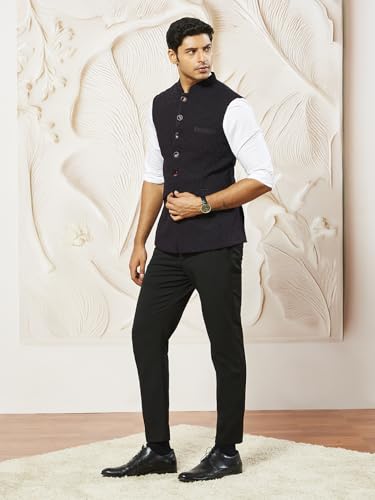 Image of VASTRAMAY Men's - Nehru Jacket, Silk Blend Emboss Fabric nehru jacket For Men, Traditional Indian Festive & Ethnic Wear