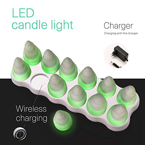 Image of QSPORTPEAK LED Wireless Inductive Rechargeable LED Candles & Inductive Charging Base,Flameless Flickering LED Candles Light for Home Decor Birthday, Churches, Christmas, Hallow,Set of 12 pcs