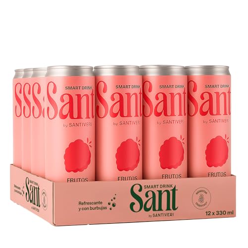 Santiveri - SANT Smart Drink, Bebida con Zumo Natural de Frutas y Fibra Prebiótica, Bajo en Calorías, Sin Azúcares, Ni Edulcorantes Artificiales - 12 Latas x 330 ml (Pack de 12, Frutos Rojos)