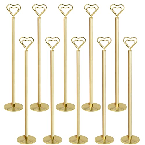 Muka 10pcs Place Card Holders, 12 Inch Heart-shape Table Number Holder for Wedding Party (Gold)