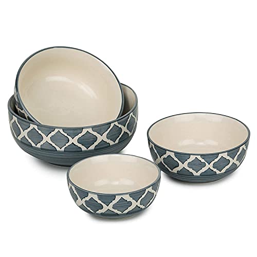 SEPARATE WAY Ceramic Serving Bowl, Mixing Bowl, Cereal Bowl, Soup Bowl, Hand Painted 4 Different Size Bowl. (1000ML, 750Ml, 500Ml, 300Ml) (Grey)