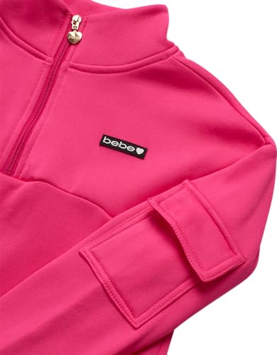 bebe Girls' Jogger Set - 2 Piece Fleece Mock Neck Quarter Zip Pullover Sweatshirt and Cargo Jogger Pants for Girls (7-12)4