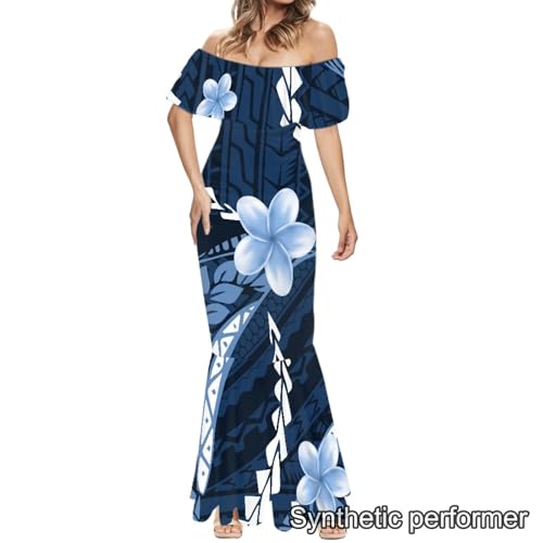 Image of Polynesian Dresses for Women Off Shoulder Maxi Dress Puletasi Samoan Dresses S-7XL