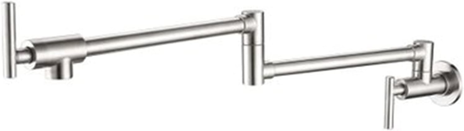 Pot Filler Faucet, Wall Mount Kitchen Stove, Brass Folding Single Cold Sink, Swing Arm, Stretchable Tap Hole with Two Handles,Black(Brushed)