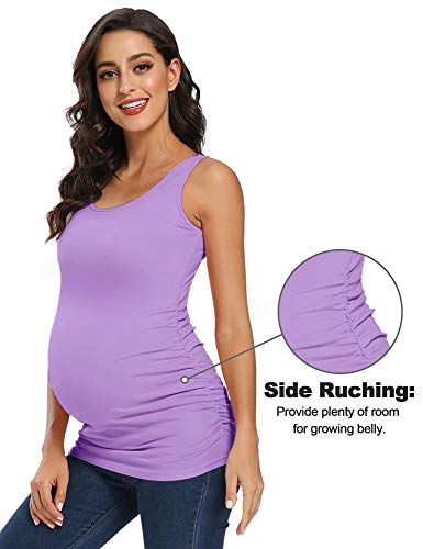 Glamix Women's Maternity Tank Top Ruched Shirts Basic Vest Pregnancy Mama Clothes (A09 Lilac, M) #TOP4