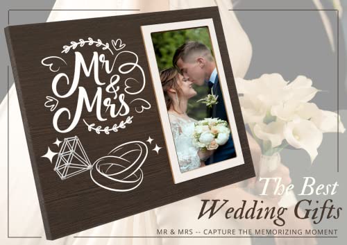 Newlywed Gifts For Couples, Wedding Picture Frame, Mr & Mrs Photo Frame For Wedding Anniversary For 4 X 6 Inches Photos, Wooden #TOP1