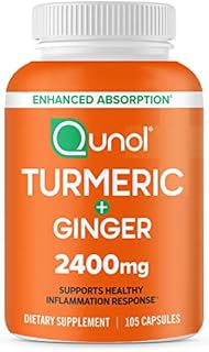 Turmeric Curcumin with Black Pepper & Ginger, Qunol 2400mg Turmeric Extract with 95% Curcuminoids, Extra Strength Supplement, Enhanced Absorption, Supports Healthy Inflammation Response, 105 Count
