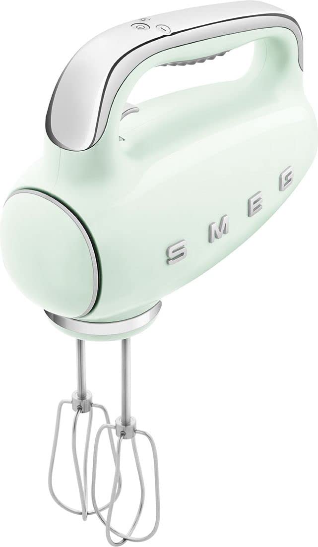 Smeg HMF01PGUK Hand Mixer with Turbo Function, 3 Attachments, LED Display, Retro 50's Style, 250W, Pastel Green