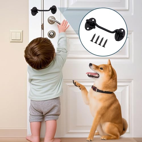 Primasage 2 Stück Sturmhaken mit Öse, 3.94in Sturmhaken Edelstahl Riegel tür Sturmhaken mit 8 Schrauben für Schaukels Chranktüren Holztüren Lamellenholz Gartentüren Zaunschlösser(Schwarz)