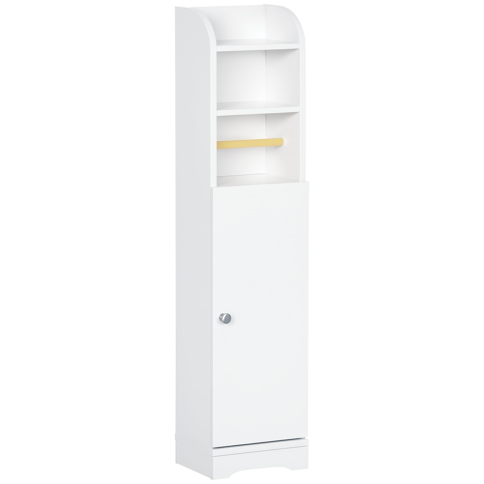 kleankin Armario de Baño Columna Auxiliar de Baño Armario Multiusos con Estante Ajustable y Portarrollos de Papel para Dormitorio 23x18x100 cm Blanco
