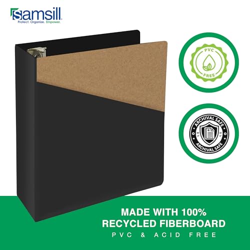 Image of Samsill Durable 4 Inch Binder, Locking D Ring Binder, Customizable Clear View Cover, Charcoal Black, Holds 775 Pages