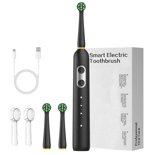 Image of Rechargeable Electric Toothbrush for Men & Women, Sonic Oscillating Toothbrush with 3 Brush Head, 3 Cleaning Modes, IPx8 Waterproof Design, Rotating Electric Toothbrush (Black)