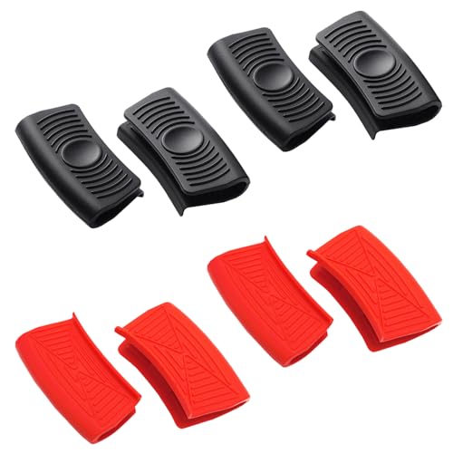 8 Piezas Asas De Silicona Para Ollas, Aislamiento Térmico Y Antiquemaduras Asas Para Ollas, Antideslizante Agarraderas Silicona Cocina, Para Manipular Ollas Y Sartenes Calientes Negro Rojo