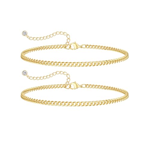 Image of DEARMAY Gold Ankle Bracelets for Women Waterproof, Non Tarnish 14K Gold Plated Beaded Link Chain Anklets, Layered Summer Beach Jewelry Gifts, Dainty Bikini Outfits for Vacation