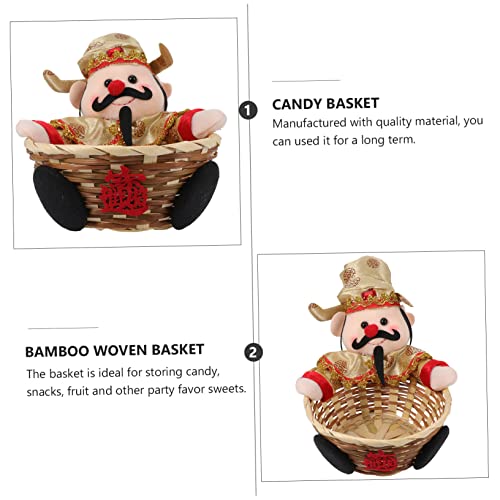 Gogogmee 1 pç Shen Lucky Figurines God Snack Home Wealth Tray Recipiente de bambu Suporte Prato Tige