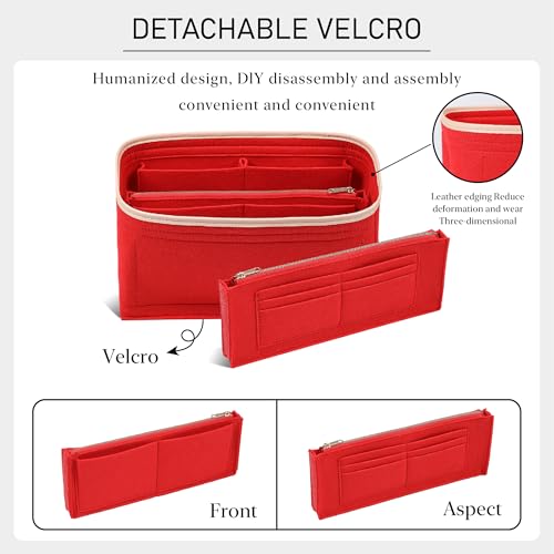 OAikor Purse Organizer Insert Compatible with LV Speedy 25 Bag Insert,Premium Felt Lightweight 25 Bag Organizer with Base Shaper, Tote Handbag Inner Divider Purse Accessories with Zipper Pocket,Red