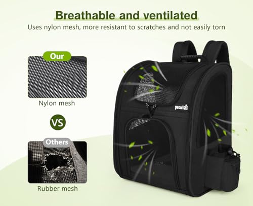 pecute Haustier Rucksack mit Netzfenster, Tragbare und Faltbare Katzentasche, Atmungsaktive und Leichte Hundetasche, Wasserdichtes Oxford-Tuch mit Viel Platz, Multifunktionales Rutschfestes Schwarz XL